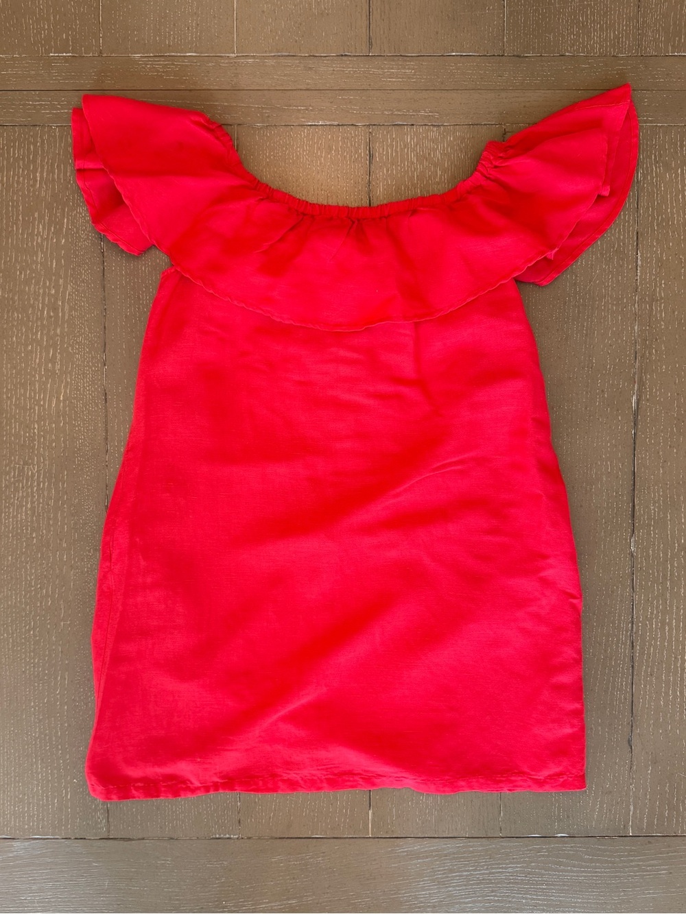 Tommy Bahama Women’s Red Off-The-Shoulder Ruffle Linen Shift Dress • Size (M)